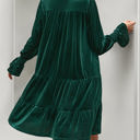 XL Green Smocked Sleeve Velvet Dress