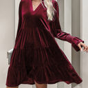 XL Red Smocked Sleeve Velvet Dress