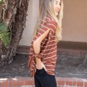 Brown Small Stripe Tie Sleeve Noelle Top