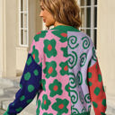 XL Green Colorful Mixed Pattern Open Front Cardigan
