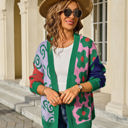 XL Green Colorful Mixed Pattern Open Front Cardigan