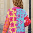 Medium Pink Colorful Mixed Pattern Open Front Cardigan