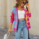 Medium Pink Colorful Mixed Pattern Open Front Cardigan