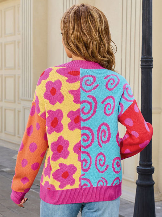 Colorful Mixed Pattern Open Front Cardigan