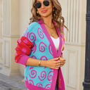 XL Pink Colorful Mixed Pattern Open Front Cardigan