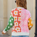 Large White Colorful Mixed Pattern Open Front Cardigan