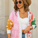 Medium White Colorful Mixed Pattern Open Front Cardigan