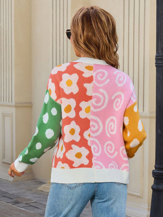 Colorful Mixed Pattern Open Front Cardigan