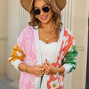 Small White Colorful Mixed Pattern Open Front Cardigan