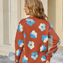 Large Brown Multicolor Contrast Floral Sweater
