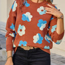 Large Brown Multicolor Contrast Floral Sweater