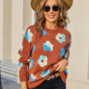 Small Brown Multicolor Contrast Floral Sweater