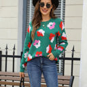 Large Green Multicolor Contrast Floral Sweater