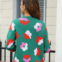 Medium Green Multicolor Contrast Floral Sweater
