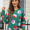 Small Green Multicolor Contrast Floral Sweater