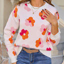 Large Pink Multicolor Contrast Floral Sweater