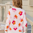 Medium Pink Multicolor Contrast Floral Sweater