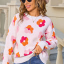 Medium Pink Multicolor Contrast Floral Sweater
