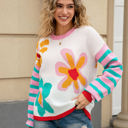 Medium White Flower Print Stripe Sleeve Sweater