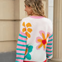 Small White Flower Print Stripe Sleeve Sweater