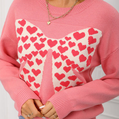 Heart Pattern Filled Bow Sweater