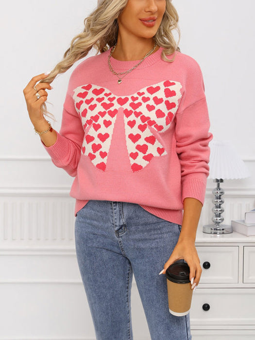 Heart Pattern Filled Bow Sweater