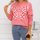 XL Pink Heart Pattern Filled Bow Sweater