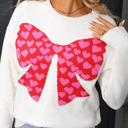 Large White Heart Pattern Filled Bow Sweater