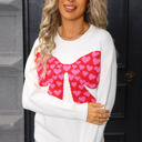 Small White Heart Pattern Filled Bow Sweater