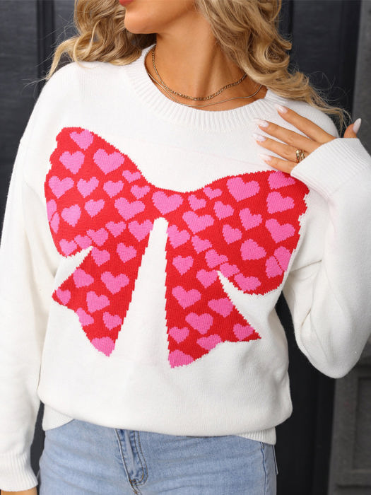 Heart Pattern Filled Bow Sweater