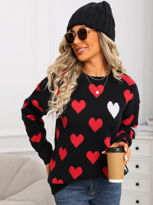 Contrast Heart Print Sweater