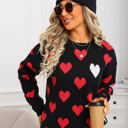 Medium Black Contrast Heart Print Sweater