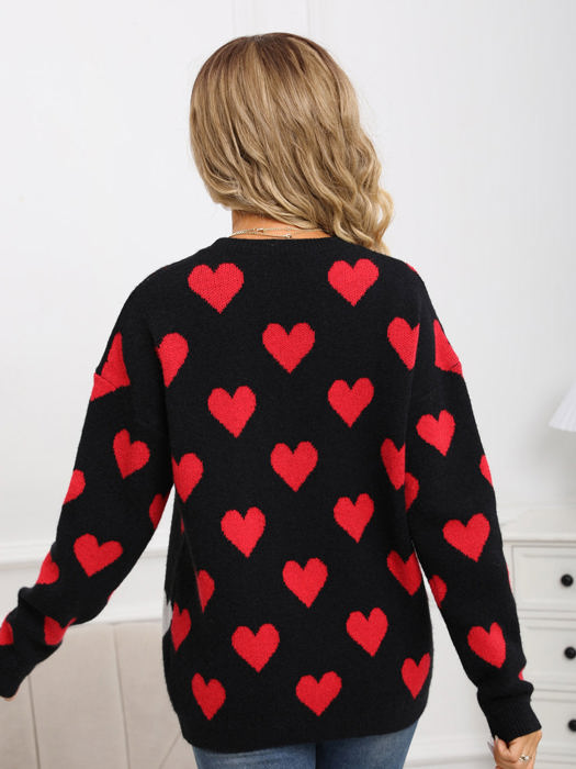 Contrast Heart Print Sweater