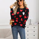 Medium Black Contrast Heart Print Sweater