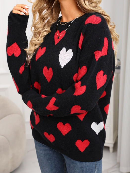 Contrast Heart Print Sweater