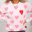 Large Pink Contrast Heart Print Sweater