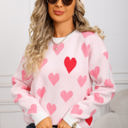 Large Pink Contrast Heart Print Sweater