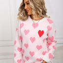 Small Pink Contrast Heart Print Sweater