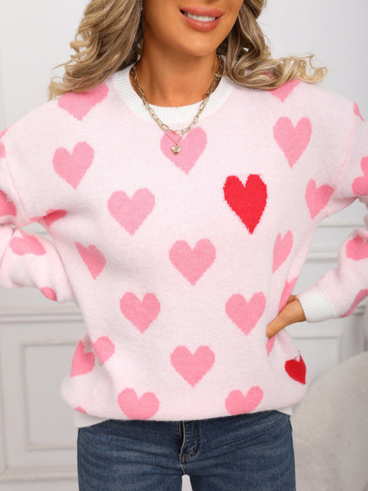 Contrast Heart Print Sweater