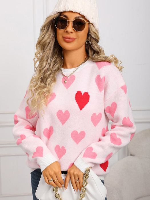 Contrast Heart Print Sweater
