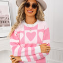 Large Pink Heart Checker & Stripe Sweater