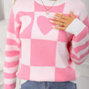 XL Pink Heart Checker & Stripe Sweater