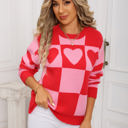 Large Red Heart Checker & Stripe Sweater