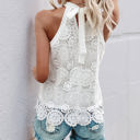 Medium White Open Lace Halter Neck Tank Top