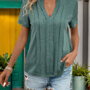  Pleated Front Lace Sleeve Top
