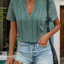  Pleated Front Lace Sleeve Top