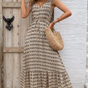 Large Tan Vneck Patterned Maxi Dress
