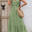 Small Green Vneck Patterned Maxi Dress