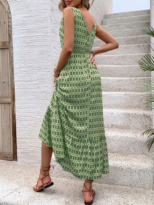 Vneck Patterned Maxi Dress