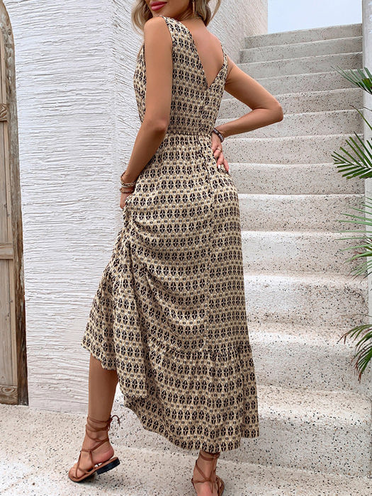Vneck Patterned Maxi Dress
